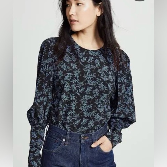 Veronica Beard Black Clarke Silk Blouse. Button Back, Leg of Mutton Sleeves. - Picture 2 of 16